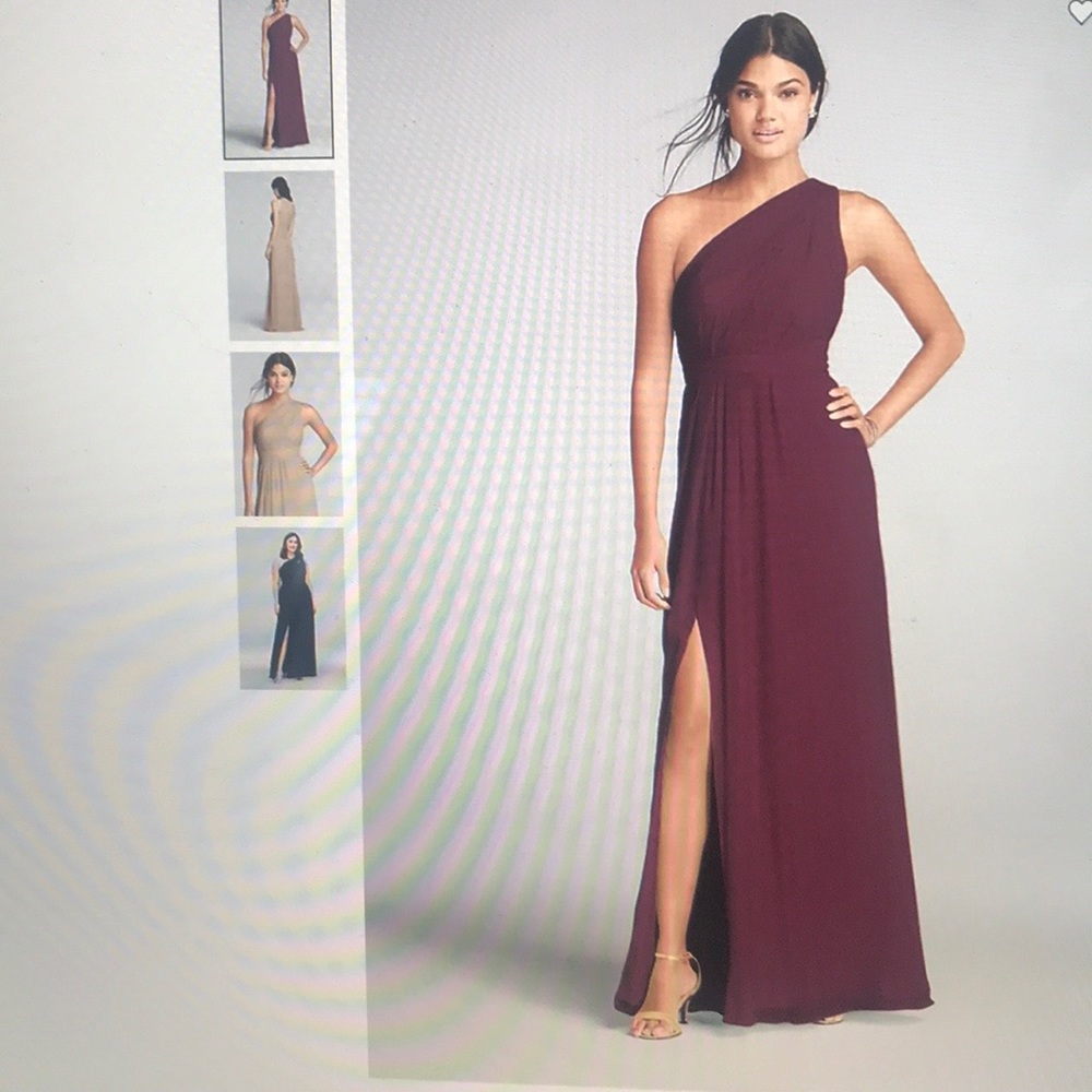 David’s Bridal Long One-Shoulder Dress in Wine
